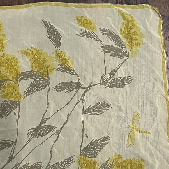 Vintage Vera Neumann Scarf Silk Chiffon Sheer Floral Yellow Ladybug 30X26" Rare! - Picture 8 of 11